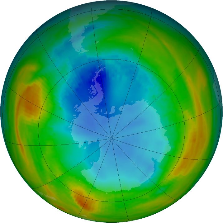 Antarctic ozone map for 07 August 1988